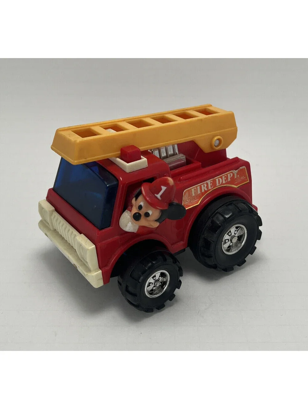 1980's Illco Walt Disney’s Mickey Mouse Gyro Powered Fire Truck Toy NIP